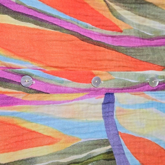 {Soft Surroundings} Peregrine Gauze Shirt Tunic Blouse Abstract Fiery Print - Picture 10 of 13